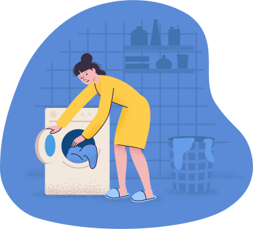 Woman loading laundry into washing machine PNG, SVG