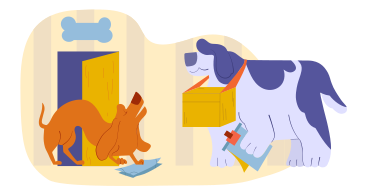 Dog delivering a package to another dog PNG, SVG