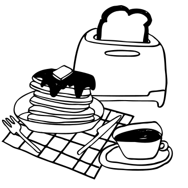 토스트, 팬케이크, 커피 한잔으로 구성된 아침 식사 PNG, SVG