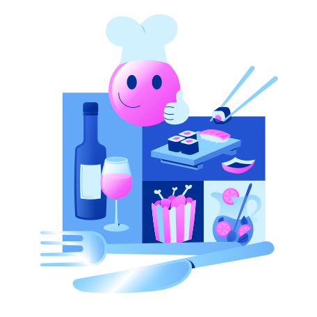 Illustration Nourriture, restauration et vin avec chef cuisinier emoji aux formats PNG, SVG