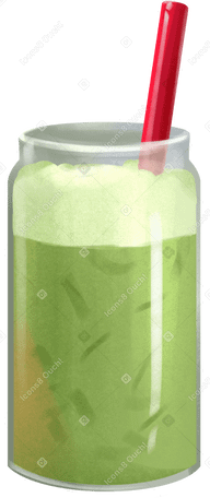 matcha drink with red straw PNG, SVG