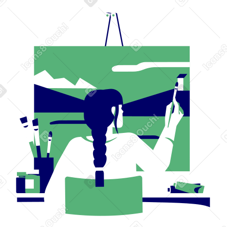 Artist painting a landscape on an easel PNG, SVG