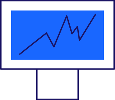 monitor with a growth chart on a blue screen PNG, SVG