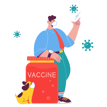 Mann und hund mit coronavirus-impfstoff PNG, SVG