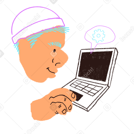 Молодой человек работает за ноутбуком в PNG, SVG
