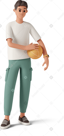 3D Boy with basketball raising brow PNG, SVG