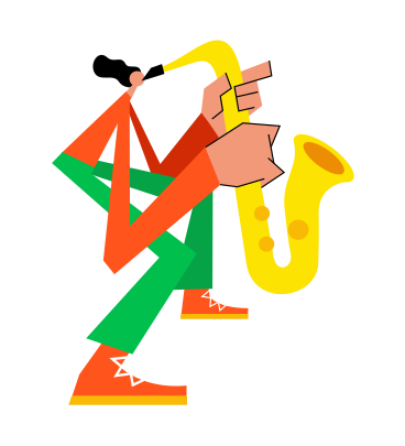 Man playing saxophone animated illustration in GIF, Lottie (JSON), AE