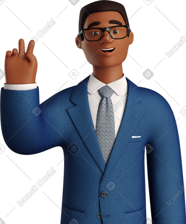 Black businessman in blue suit with peace sign hand PNG, SVG