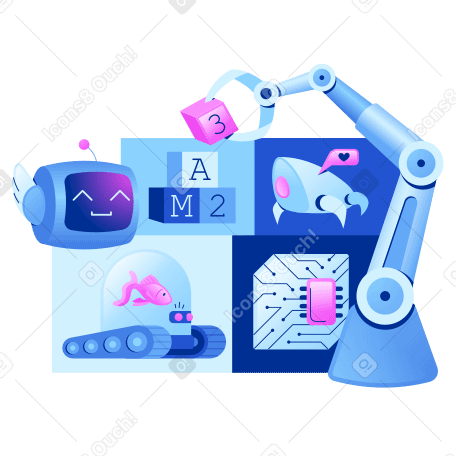 Robotic science illustrated by robots and bots PNG, SVG