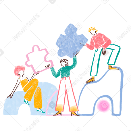 Teamwork people passing puzzle pieces to each other Illustration in PNG, SVG