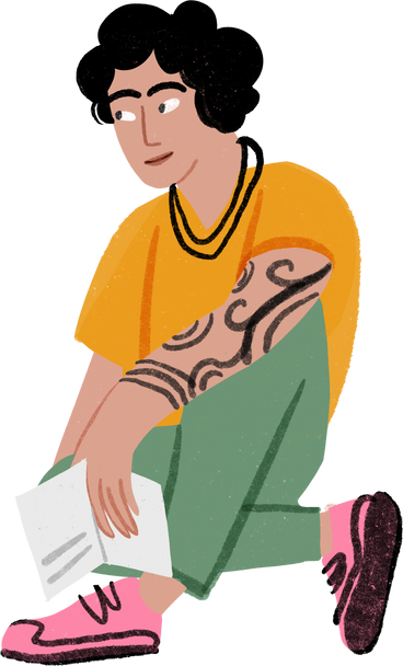 Guy sitting and looking to the side with a paper PNG, SVG