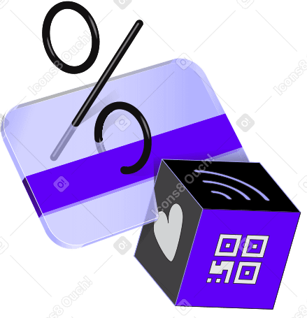 bank card and cube with online payment symbols PNG, SVG