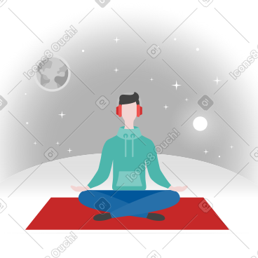 戴耳机的男人在太空中冥想 PNG, SVG