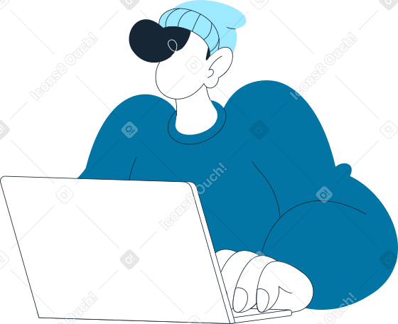 guy wearing beanie hat and holding laptop PNG, SVG