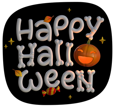 3d-schriftzug happy halloween mit kürbis und süßigkeiten PNG, SVG