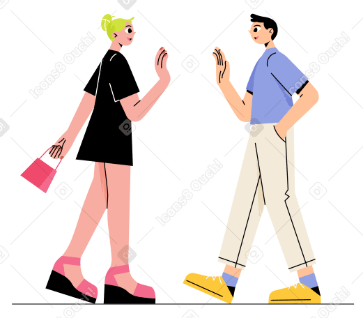 Woman and man walk towards each other Illustration in PNG, SVG