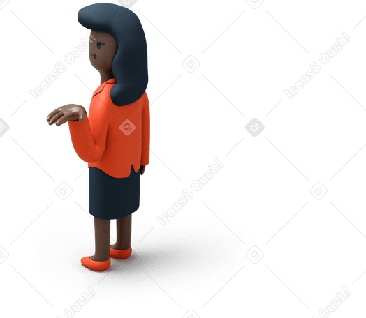 3D Вид сзади черной деловой женщины, поднимающей руку вверх и смотрящей влево в PNG, SVG