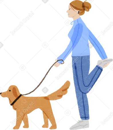 woman in sportswaer warming up while walking a dog PNG、SVG
