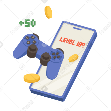 Phone and joystick with Level Up text PNG, SVG