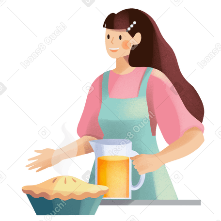 Girl with a jug of juice and a pie Illustration in PNG, SVG