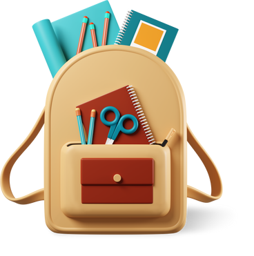 school backpack with stationery PNG, SVG