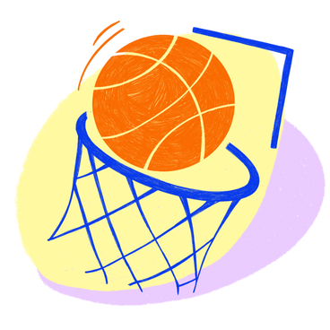 Оранжевый баскетбол попадает в кольцо в PNG, SVG