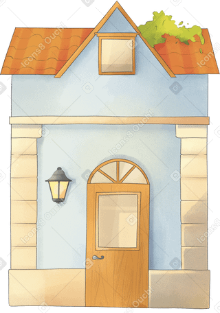 blue house with ivy on the roof Illustration in PNG, SVG