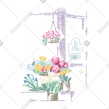 有花束和门牌的花店 PNG, SVG