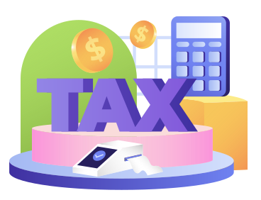 Impuesto de letras con monedas, calculadora y texto terminal PNG, SVG