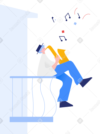 Man plays the saxophone on the balcony Illustration in PNG, SVG