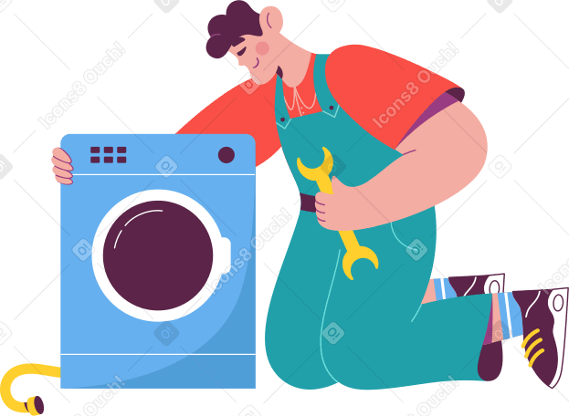 man fixing washing machine Illustration in PNG, SVG