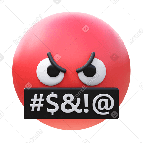 3D face with symbols on mouth Illustration in PNG, SVG