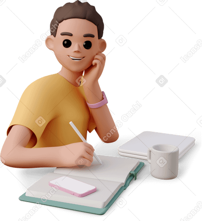 3D young woman writing in a notebook Illustration in PNG, SVG