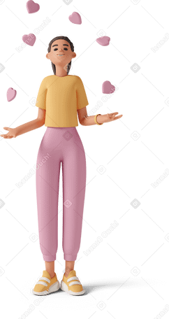 3D young woman juggling hearts PNG, SVG