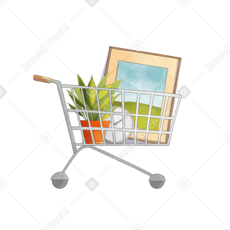Shopping cart on wheels Illustration in PNG, SVG