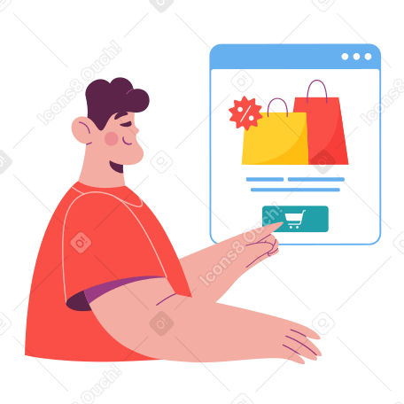 Man buys discounted goods online Illustration in PNG, SVG