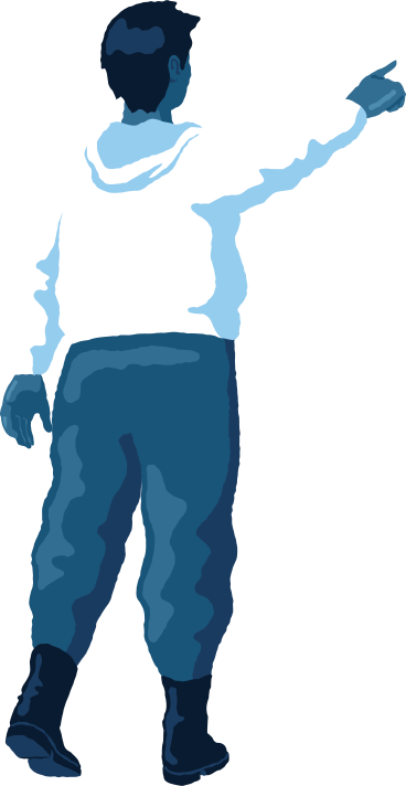 chubby man pointing back PNG, SVG