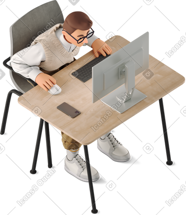 Man sitting at his desk PNG, SVG