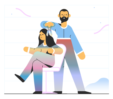 Male hairdresser giving woman a haircut PNG, SVG