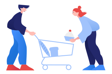 Couple putting groceries in shopping cart PNG, SVG