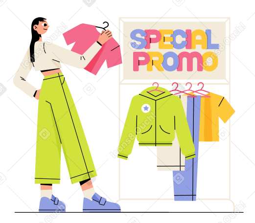 Lettering Special Promo with clothes rack Illustration in PNG, SVG