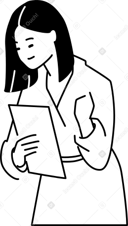 Женщина с бумагами, показывающими жест "да" в PNG, SVG