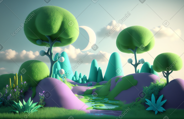 3d奇幻森林背景 PNG, SVG