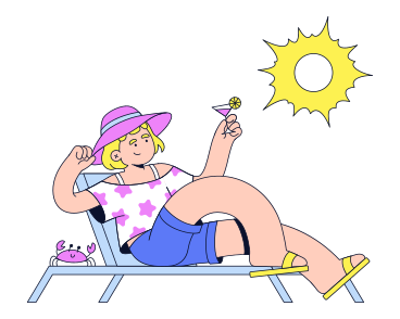 Illustrazione animata Giovane donna che beve un cocktail su un lettino in GIF, Lottie (JSON), AE