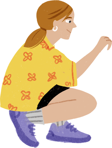 Girl sitting down and looking at something PNG, SVG