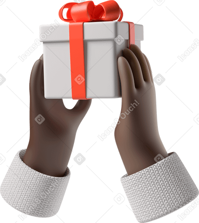 3D Black skin hands holding a gift box PNG, SVG
