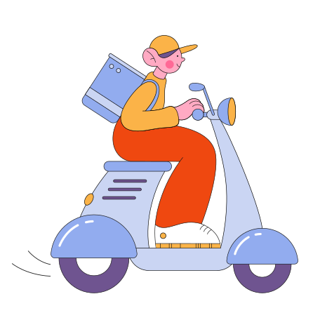 Иллюстрация Доставщик с сумкой на скутере в PNG и SVG
