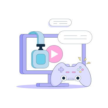 Computer, headset and gamepad animated illustration in GIF, Lottie (JSON), AE