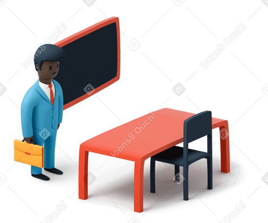 3D Black male teacher waiting for students Illustration in PNG, SVG