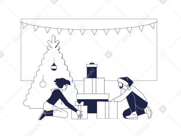 Família embrulhando caixas de presente de natal PNG, SVG